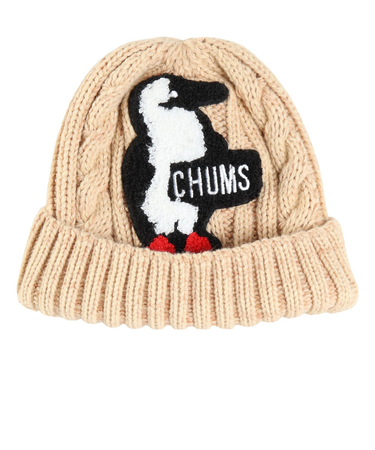 チャムス（CHUMS）ニット帽 ニットキャップ ブービーニットワッチ CH25-1065-W004 ホワイト ケーブル編み ブービーロゴ ちくちくが少ない