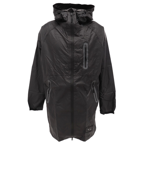 キウ（Kiu）レインコート レインジップアップ K116-900 BK (B) レインポンチョ ロング丈 おしゃれ 黒 ブラックレインウェア 防災