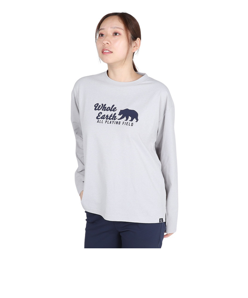 ホールアース（Whole Earth）長袖 BEAR Tシャツ WE2TDZ53 GRY ライトグレー 速乾