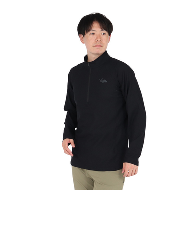 POLEWARDS(POLEWARDS)長袖Tシャツ ロンT Woolmesh ハーフジップ PW2TJB01 BLK ブラック