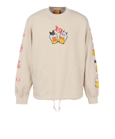 ゴースローキャラバン（GOSLOWCARAVAN）空紡糸裏毛 猫と麦酒 ヘムスピンドルクルースウェットシャツ 352608 IVY