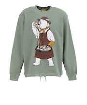 ゴースローキャラバン（GOSLOWCARAVAN）空紡糸裏毛 スキレットピザクマ ヘムスピンドルクルースウェットシャツ 352606 GRY