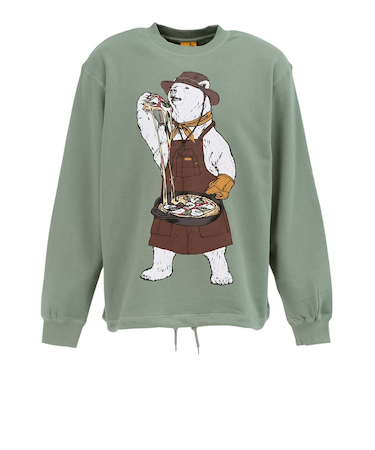 ゴースローキャラバン（GOSLOWCARAVAN）空紡糸裏毛 スキレットピザクマ ヘムスピンドルクルースウェットシャツ 352606 GRY