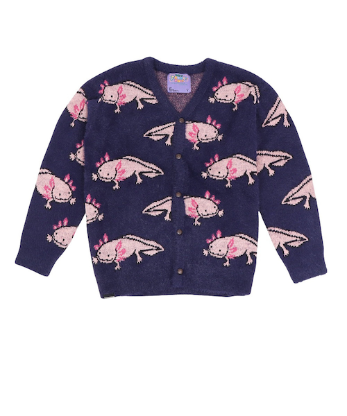 go slow caravan ウーパールーパー 柄 カーディガン IMPACT シャギー MIX ジャガード ニット カーデ ジャガードニット ダブルジャガード カジュアル ユニセックス アウトドア 356108 ゴースローキャラバン（GOSLOWCARAVAN）ウーパールーパーシャギー MIX