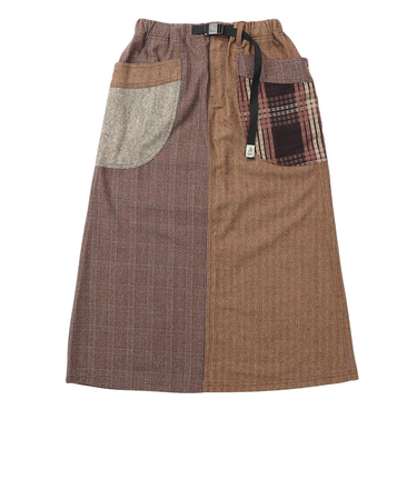 ゴースローキャラバン(GOSLOWCARAVAN)ウール ライク ファブリック クレイジー 脇ポケスカート 350207 BRN