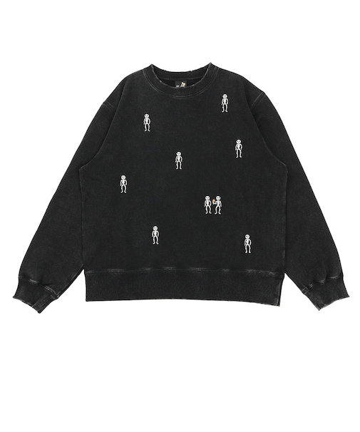 ゴースローキャラバン(GOSLOWCARAVAN)ほねほね ちょいボロ加工クルーネックスウェット 356104 BLK