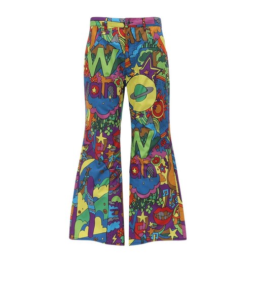 ゴースローキャラバン（GOSLOWCARAVAN）タイプライター総柄プリント ゆったりフレアパンツ サイケ柄 360250