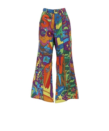 ゴースローキャラバン（GOSLOWCARAVAN）タイプライター総柄プリントゆったりフレアパンツ 360250 サイケ