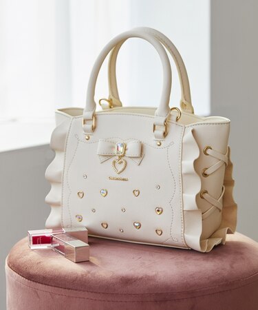 サイドレースアップリボンビジューミニフラッター