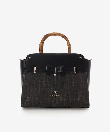 マテリアルアクセントリボンハンドバッグ