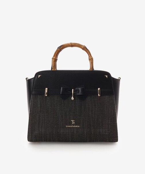 マテリアルアクセントリボンハンドバッグ