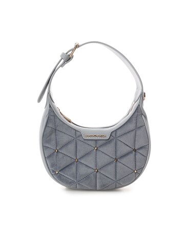 ベロアキルティングスタッズハーフムーンバッグ