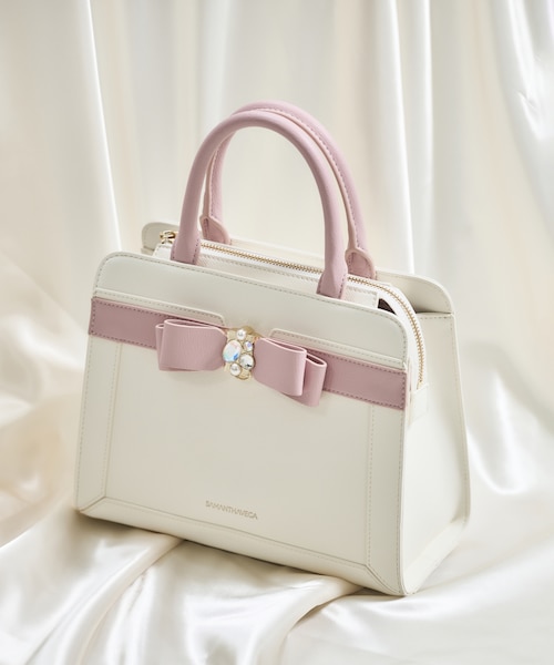 バイカラージュエルリボンハンドバッグ｜サマンサベガの通販｜&mall