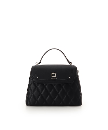 スクエアビジューキルトフラップハンドバッグ