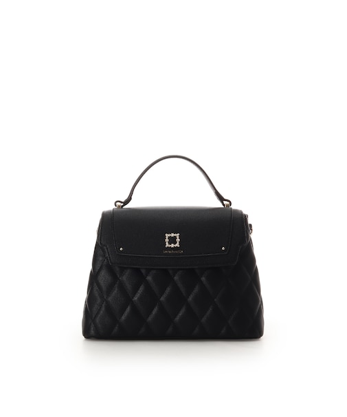 スクエアビジューキルトフラップハンドバッグ