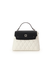 スクエアビジューキルトフラップハンドバッグ