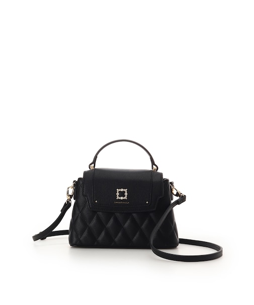 スクエアビジューキルトフラップショルダーバッグ