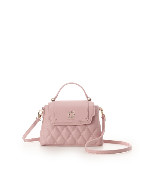 スクエアビジューキルトフラップショルダーバッグ