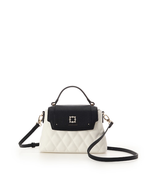 スクエアビジューキルトフラップショルダーバッグ