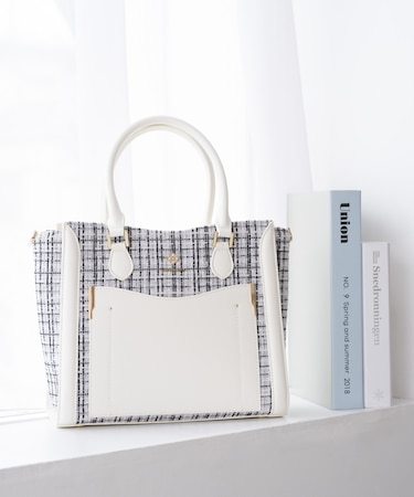 新色ツイードダイヤカットハンドバッグ