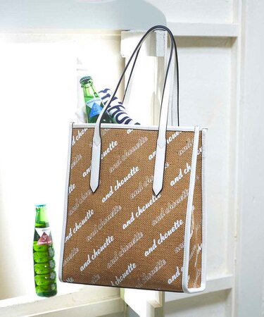 ロゴプリント麻トート