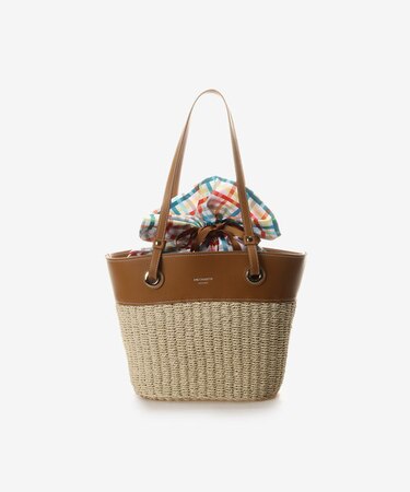 チェック巾着かごバッグ