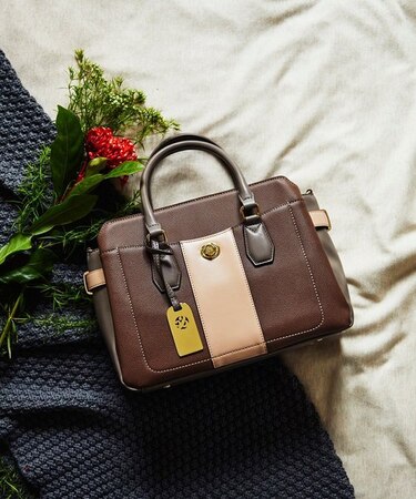 バイカラー　センターラインハンドバッグ