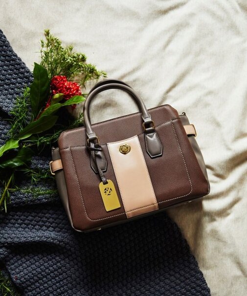 バイカラー　センターラインハンドバッグ