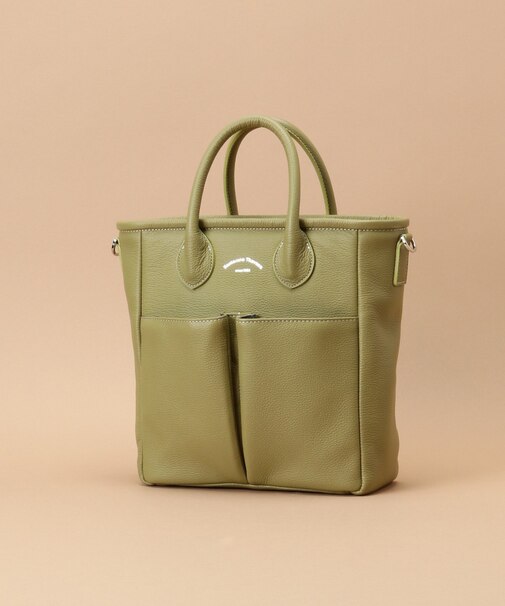 フロントポケット レザートートバッグ 小サイズ