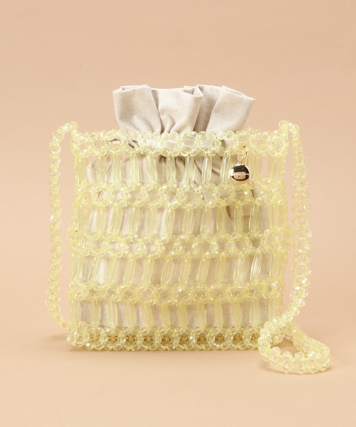 巾着付きビーズショルダーバッグ