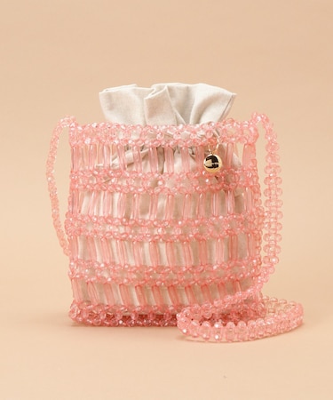 巾着付きビーズショルダーバッグ