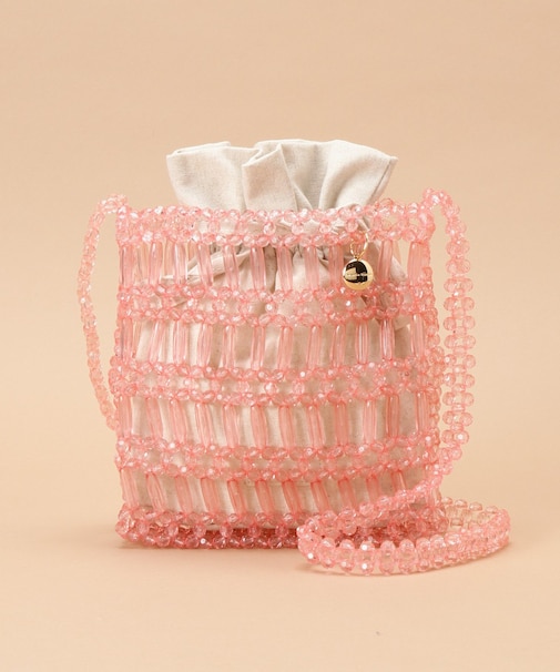 巾着付きビーズショルダーバッグ