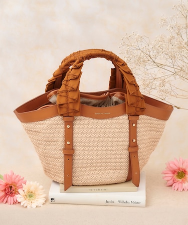 巾着付きフリルハンドルカゴバッグ