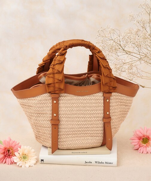 巾着付きフリルハンドルカゴバッグ