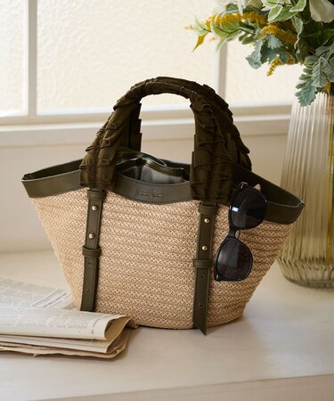 巾着付きフリルハンドルカゴバッグ