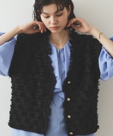 ◆ラメツイード風ニットベスト【洗濯機洗い可】