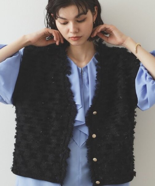 ◆ラメツイード風ニットベスト【洗濯機洗い可】