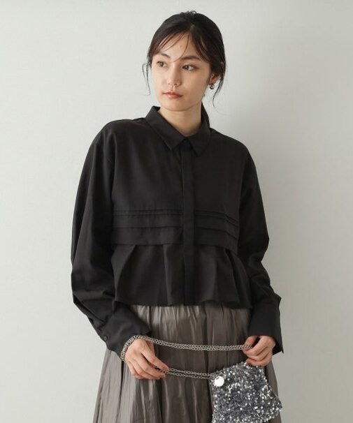 ◆ピンタックフリル ショートシャツ【洗濯機洗い可】