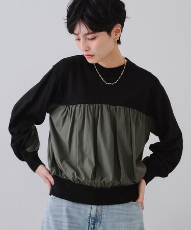 ギャザーフハクドッキングニット【洗濯機洗い可】