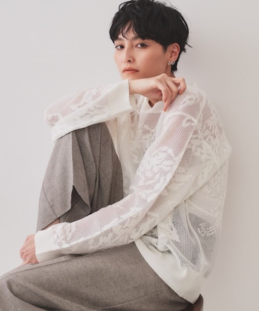 フワラー柄シアーメッシュニット【洗濯機洗い可】