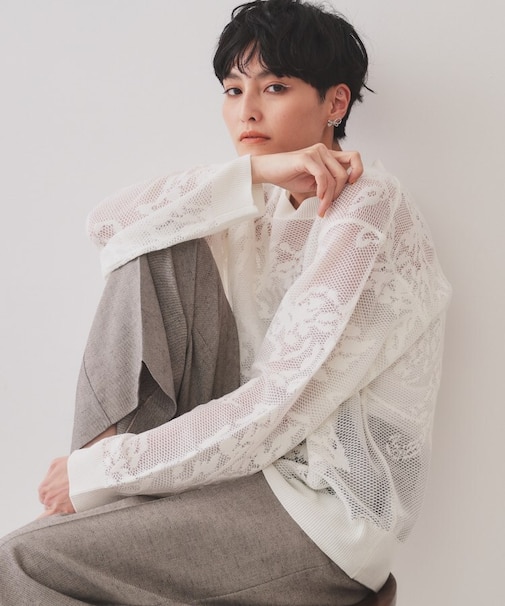 フワラー柄シアーメッシュニット【洗濯機洗い可】