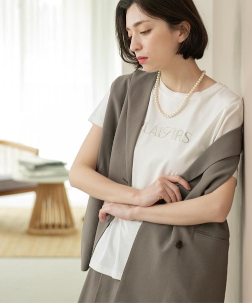 刺繍＆スパンコールロゴTシャツ【洗濯機洗い可】