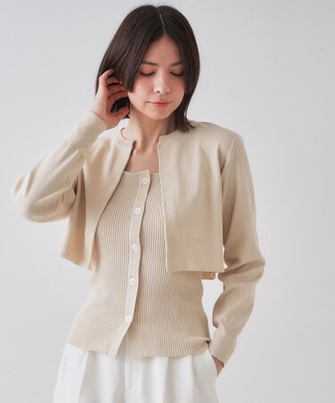 《美人百花掲載》ショートカーディガン×リブキャミソール【洗濯機洗い可/抗ピル】