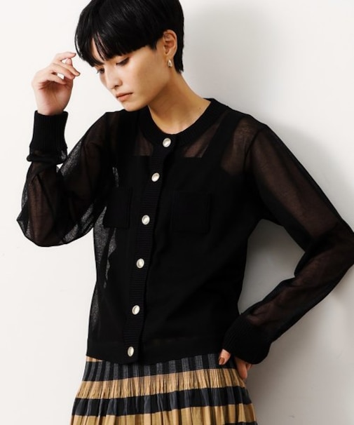 ◆金ボタンシアーニットカーディガン【洗濯機洗い可】