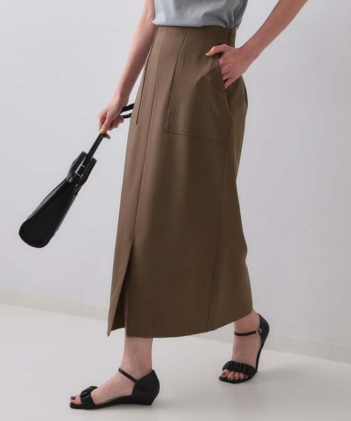 《5色展開/S-LLサイズ》リネンライクストレッチタイトスカート【洗濯機洗い可】