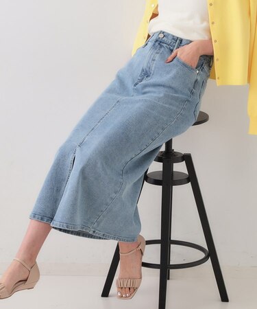 デニムナロースカート【洗濯機洗い可】