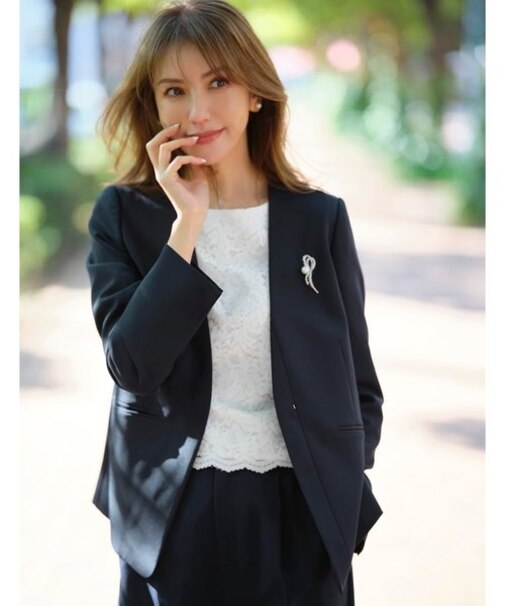 ≪通勤・セレモニー/セットアップ対応≫ Vネックジャケット/ダブルクロス【洗濯機洗い可】