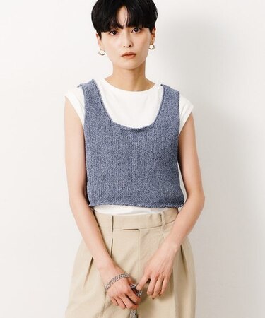 【前後2WAY/ツインセット】ニットビスチェ×ノースリーブ【洗濯機洗い可】