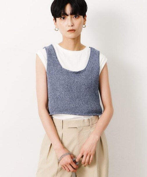 【前後2WAY/ツインセット】ニットビスチェ×ノースリーブ【洗濯機洗い可】