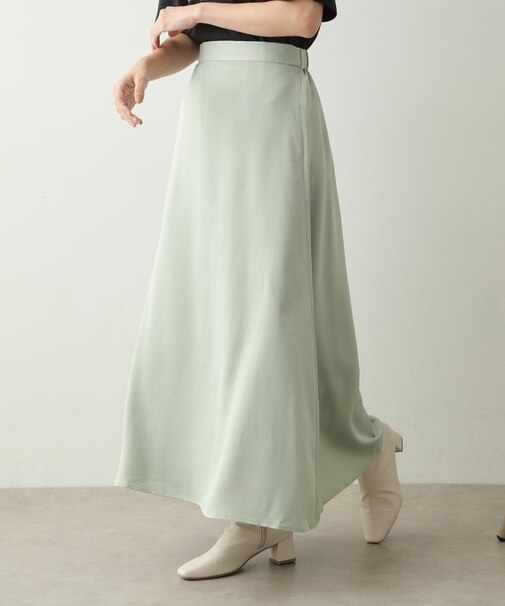 サテンナローフレアスカート【洗濯機洗い可】